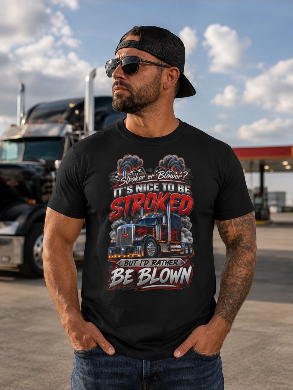 Black Graphic Truck T-Shirt - Bold Lettering